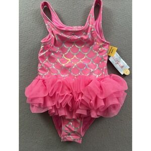 Cat & Jack Toddler Girl 3T Mermaid Swimsuit Tutu Magical Bow Summer Pink Silver